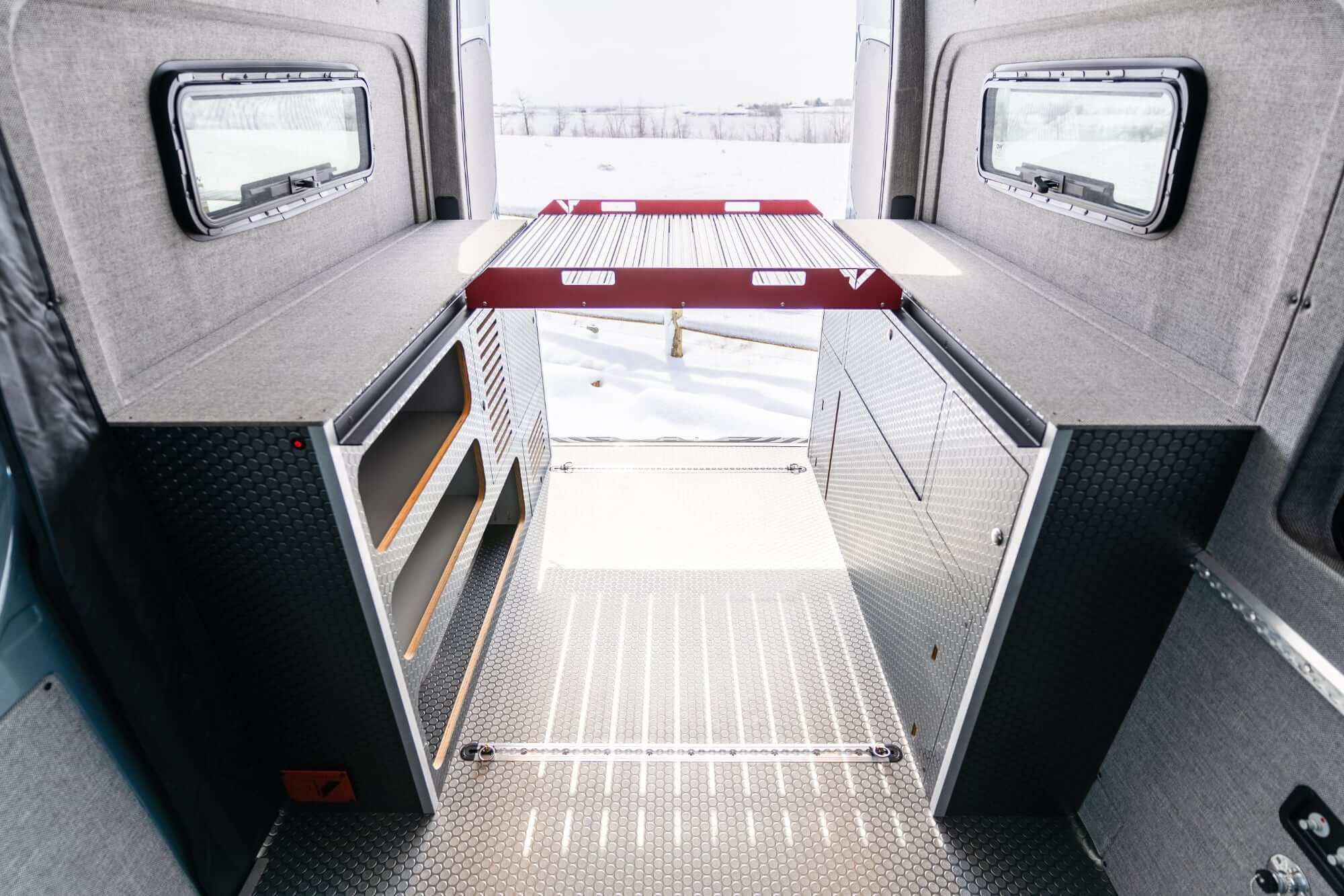 camper van galley and bed