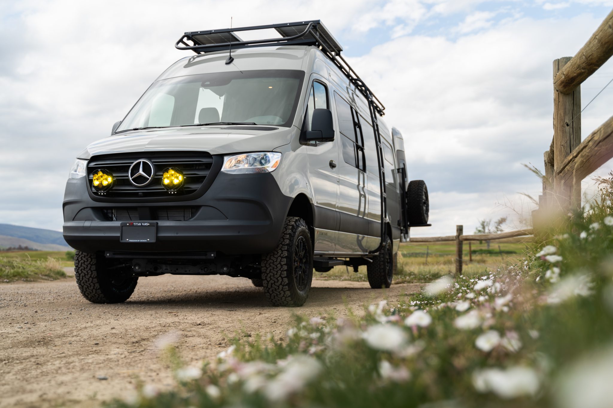 Camper van front driver side three-quarter view