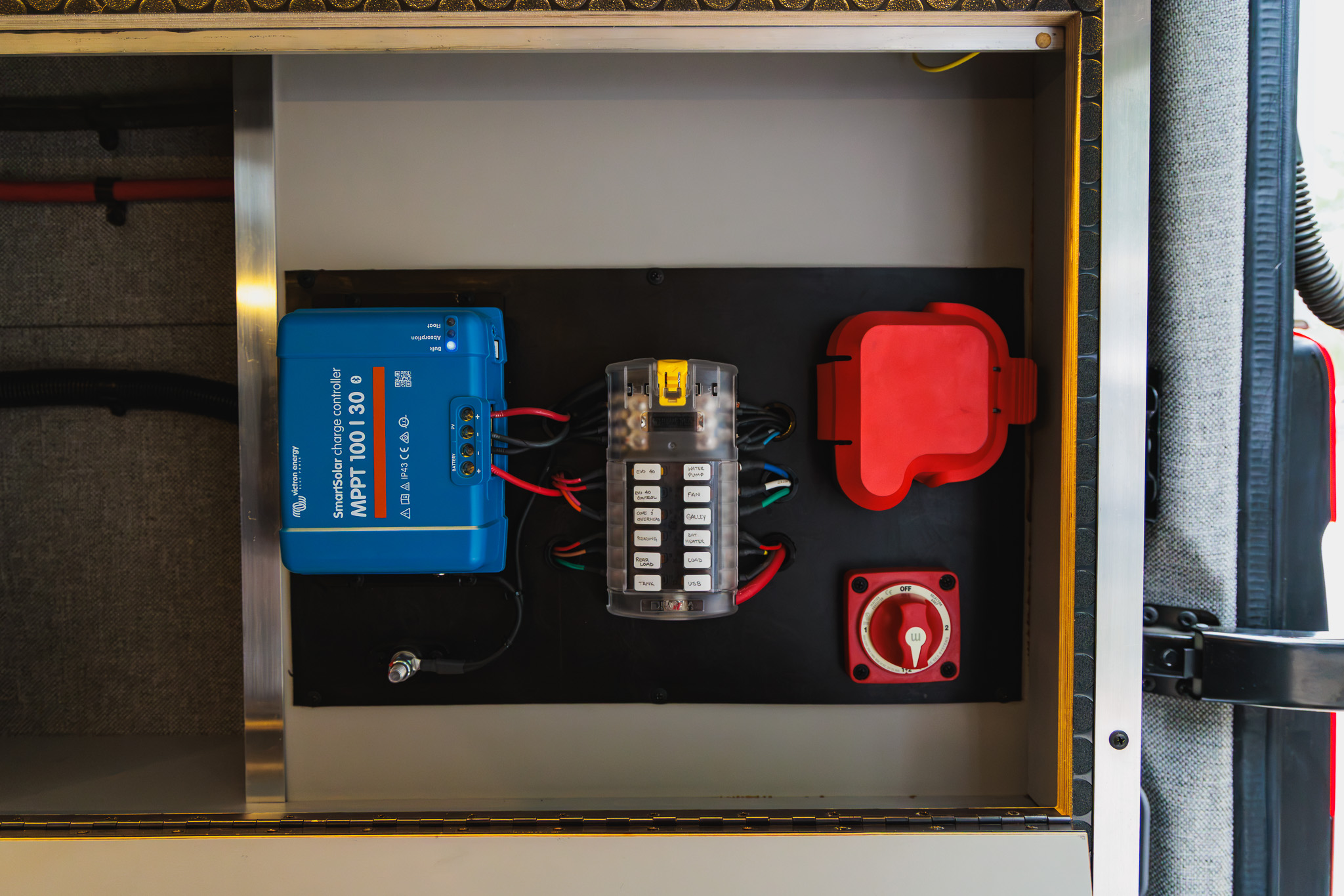 Electrical compartment with battery and inverter