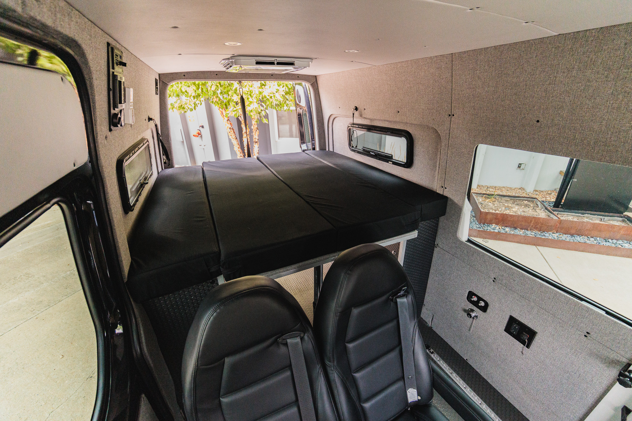Two person bench seat and interior windows