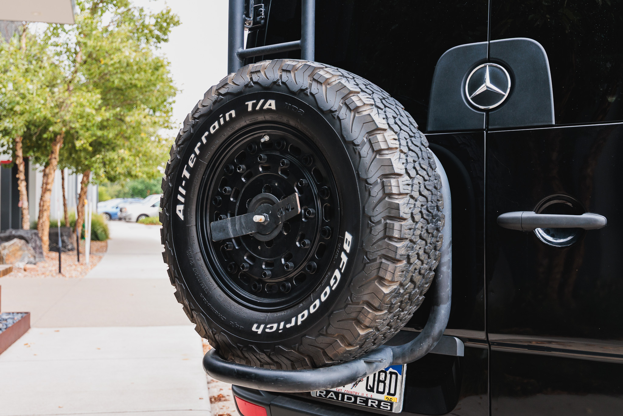 Spare tire carrier close up