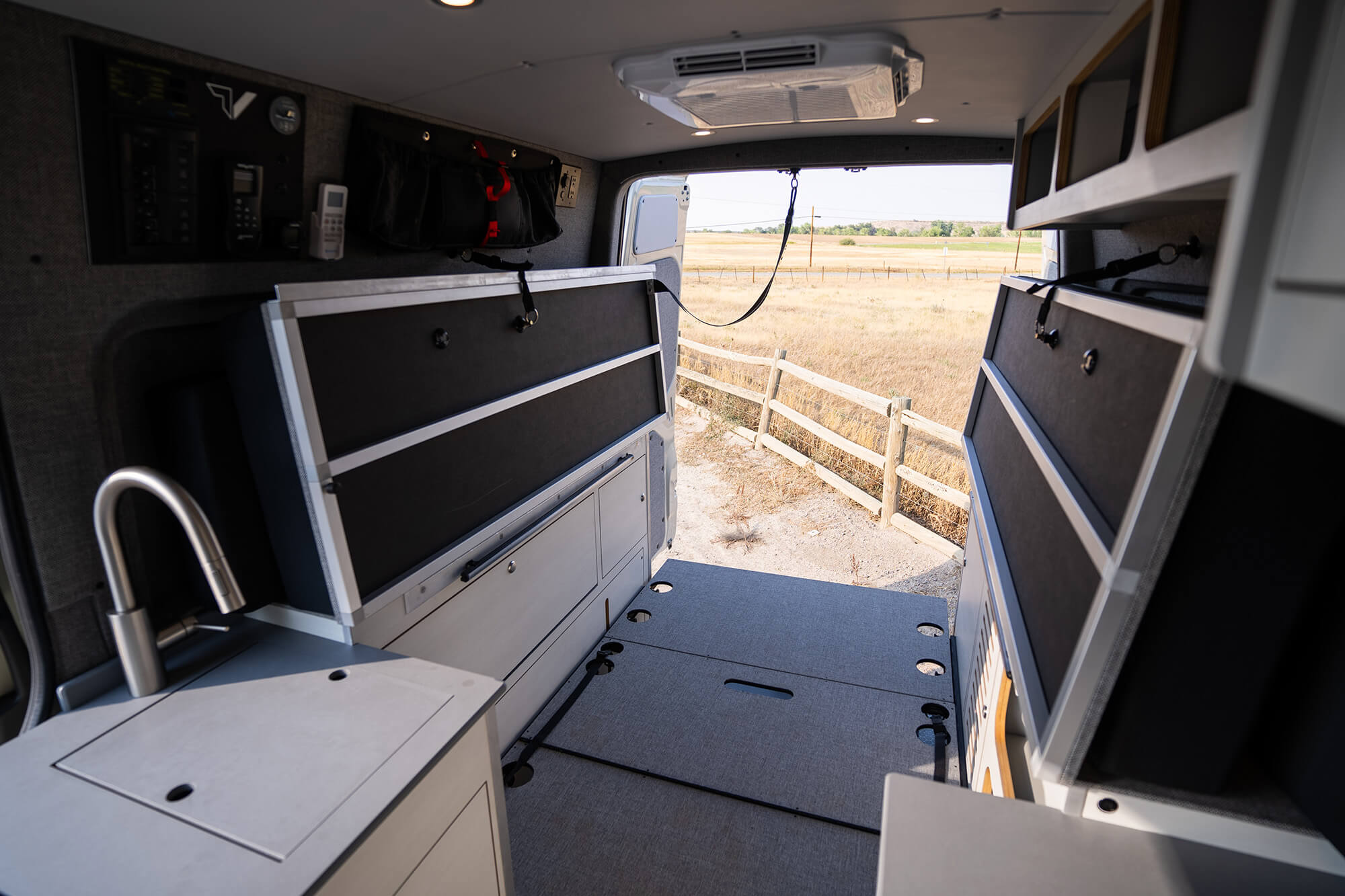 camper van double murphy bed in stowed mode