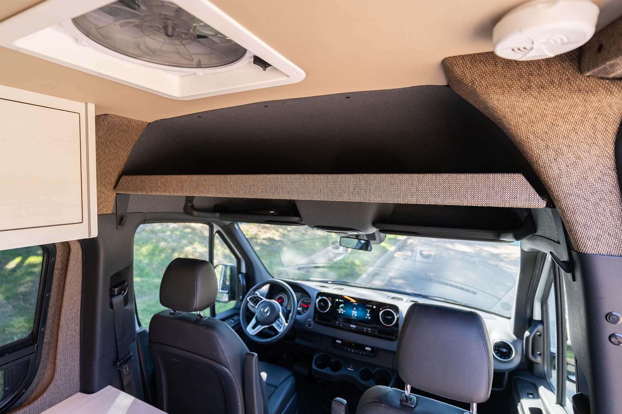 Camper van headliner shelf