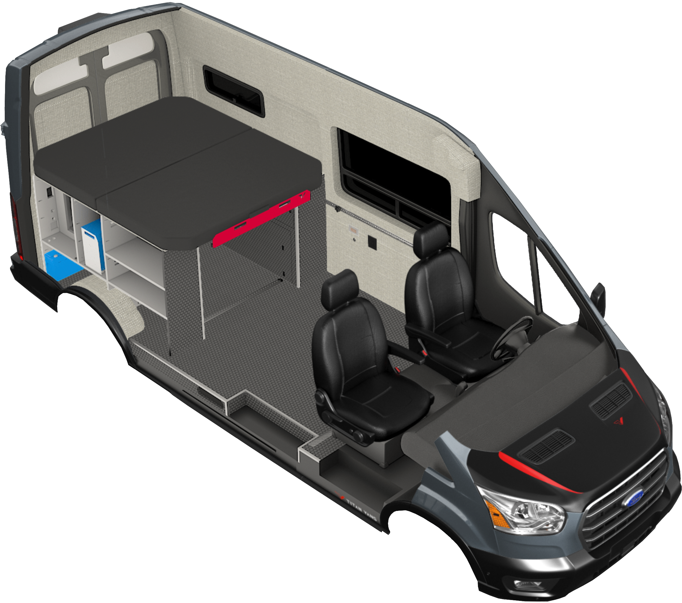 Rendering of the Classic 148 camper van conversion on a Ford Transit 148 chassis