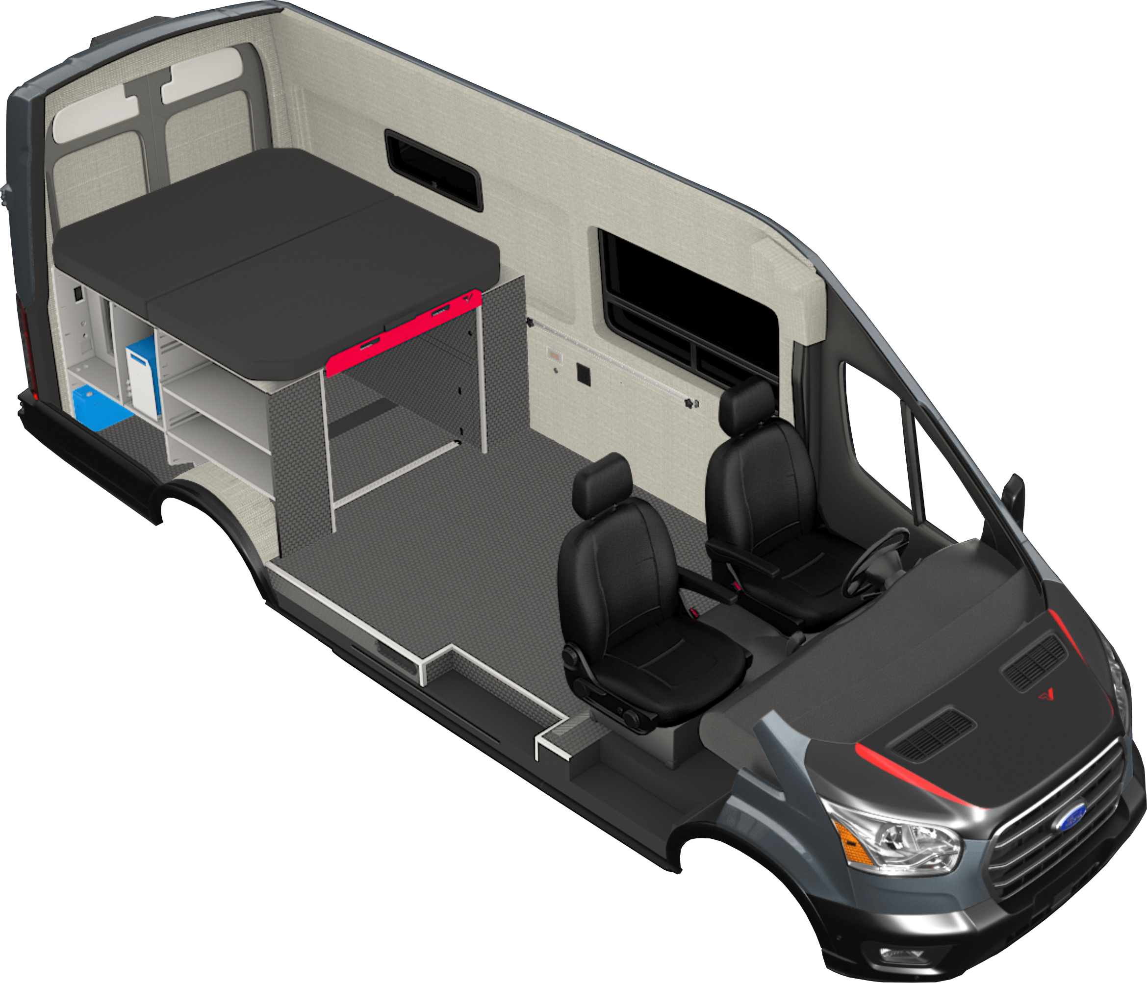 Rendering of the Classic 148 EL camper van conversion on a Ford Transit 148 EL chassis