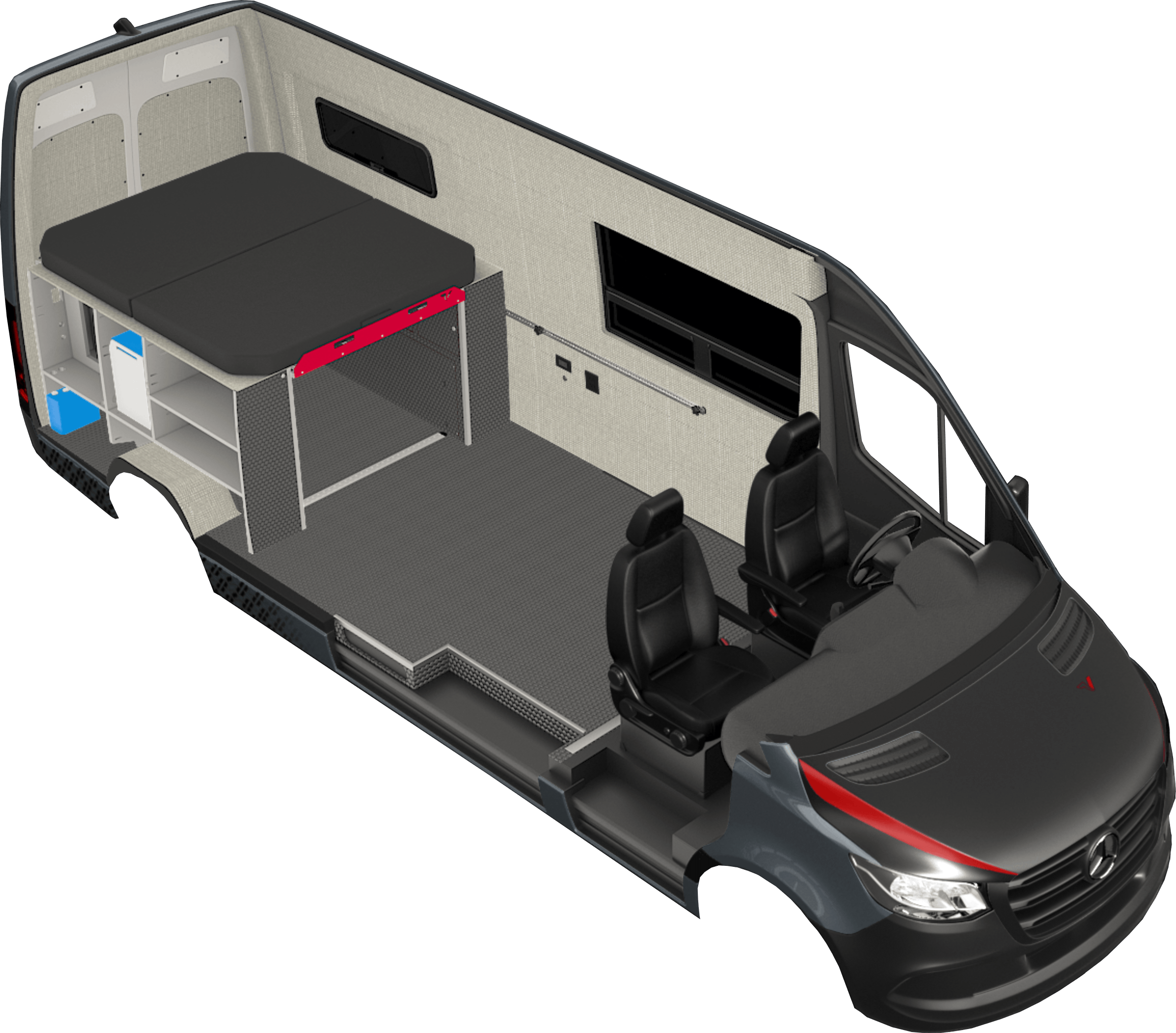 Rendering of the Classic 170 camper van conversion on a Mercedes Sprinter 170 chassis