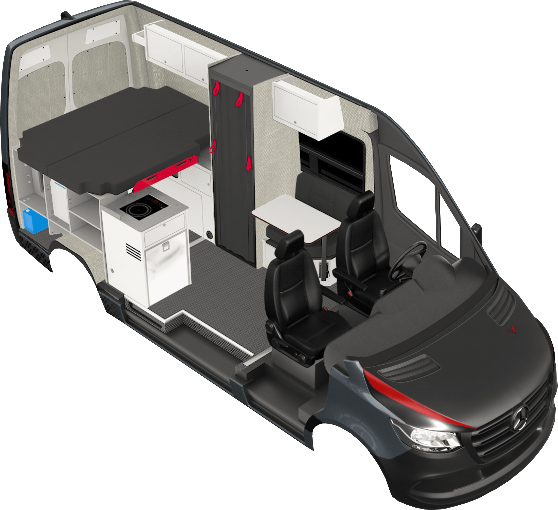 Rendering of the Ultra 144 camper van conversion on a Mercedes Sprinter 144 chassis