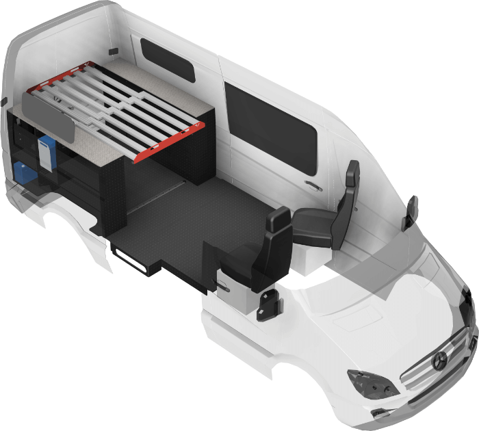 Rendering of the Classic camper van build. The chassis in this rendering is of the Mercedes Sprinter 144.